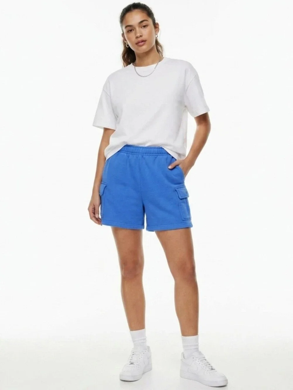 Tna Cozy Fleece Boyfriend Cargo Sweatshorts Blue Size Large